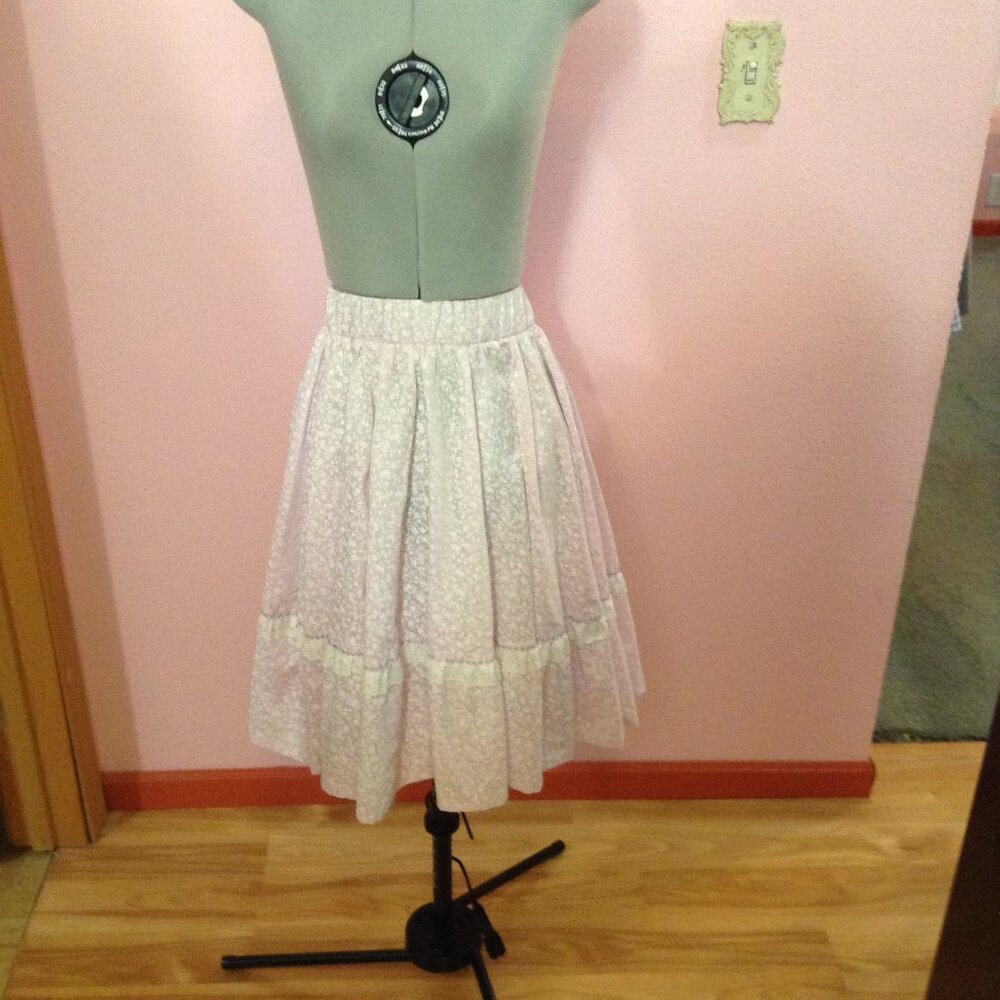 Vintage Light Pink Floral Midi Skirt